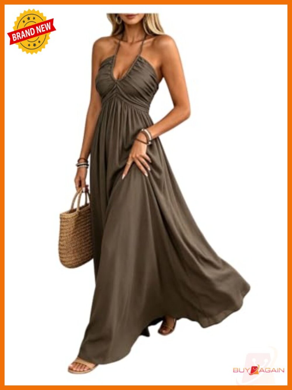 Boho Halter Maxi Dress A Line Sleeveless Ruffle Hem Summer